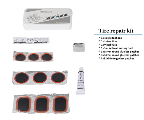 Sixteen In One Bike Repair Tool Kit With Tire Levers Emergency Patch Kit mini pump patches instructions plastic box nylon