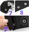 Close-up of Five Claw Buckle Snap Plier Tool Kit With 100 Sets 9.5mm Metal Snaps Seam Free Invisibility Fasteners being installed on fabric.