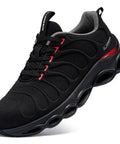 Work Ready Steel Toe Shoes For Men, Lightweight Safety Sneakers With EVA 3D High Rebound Sole, Colorful Red Black, Size 11