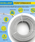 Heavy Duty Three Sixteenth Inch Galvanized Steel Wire Rope Kit, 150 Feet, coiled wire with performance icons and text
