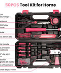 Pink Tool Set For Women With 50-Piece All-In-One Hand Tool Kit With Storage Toolbox Claw Hammer And CR-V Steel Durability