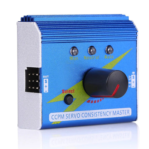 Dope Servo Tester And Controller For RC Gear with manual, neutral, auto modes, compact design, blue casing, ideal for planes, cars, boats.