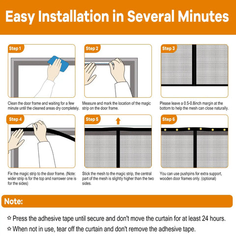 Installation steps for Two Car Garage Screen Door 16x7 Ft Heavy Duty Magnetic Self Sealing Fiberglass Mesh with Roll Up Straps.