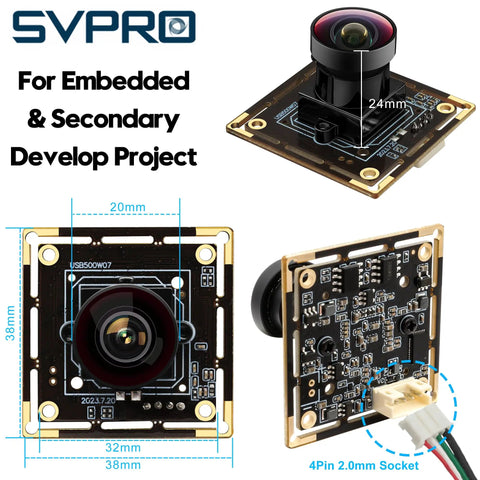 5MP USB Camera Module With 1944P 30Fps, Wide Angle M12 Fisheye Lens, IMX335 Sensor, UVC Webcam for Security Setup