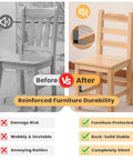 Before and after image showing a wooden chair with reinforced durability using Rock Solid Four Piece L Angle Brackets For Wood Cabinets And Shelving Units.