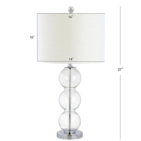 Clear Glass Triple Sphere Table Lamps Set Of Two With Chrome Finish And Super Sleek White Linen Shade For Living Room Bedroom Or Office 27 Inch Tall Bedside Lamps LED Bulbs Included And ETL Listed