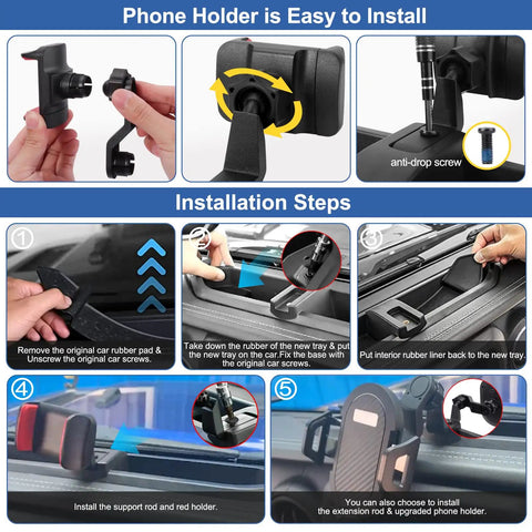 Installation steps for Dope Jeep Wrangler Dash Tray Phone Mount With Extension Arm And Metal Rod Multi Mount Holder
