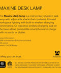 Yellow packaging of All-in-One Desk Lamp With Qi Wireless Charging Pad And USB Port, modern task light information display.