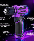 Cordless Drill 12V Power Drill Set With LED Light 800 RPM Small Drill With Three Eighths Inch Keyless Chuck Portable Tool Kit
