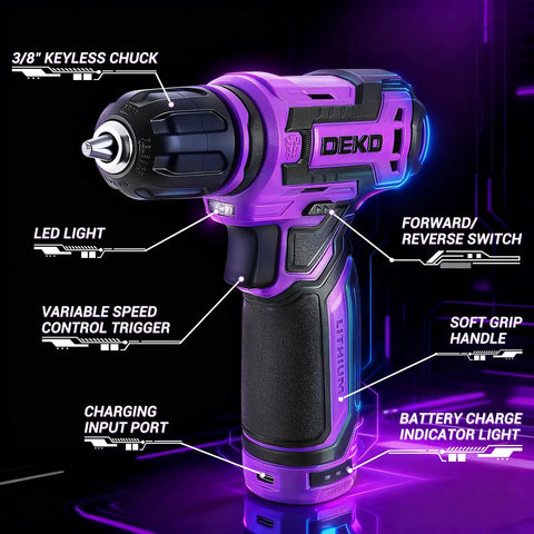 Cordless Drill 12V Power Drill Set With LED Light 800 RPM Small Drill With Three Eighths Inch Keyless Chuck Portable Tool Kit