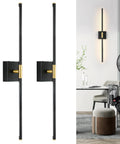 30 Inch Battery Powered Wall Sconces Set Of Two With Remote Dimmable LED Lighting In Black And Brushed Gold Finish, Rechargeable Sconces, Waterproof And Rust Resistant, Rotates 360 Degrees For Bedroom, Living Room Or Bathroom.