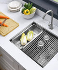 Workstation Undermount Kitchen Sink 23x19 Inch Single Bowl 16 Gauge Stainless Steel Handmade With Integrated Ledge and accessory kit