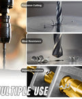 Heavy Duty Tungsten Carbide Tct Hole Saw Beast That Chews Through Stainless Steel And Titanium Quick Cut with precision guide bit in action.
