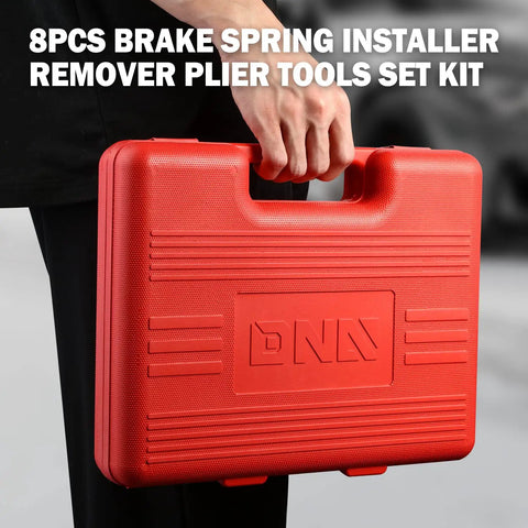 8 Piece Brake Service Kit With Spring Installer And Remover Pliers DIY Friendly Tools Set In Red With Durable Carrying Case