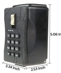 WiFi Enabled Smart Lock Box For Homes And Rentals With Remote Access And Key Sharing Real Estate Vacation Rentals And Commercial Use Mobile Or Keypad Access Durable Metal Casing Includes Blockchain Secure Photo Key Feature with numeric keypad, black metal, and dimensions labeled 5.06x3.34x2.53 inches