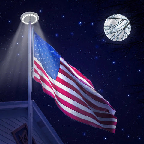 Solar Flag Pole Light Outdoor Auto Dusk To Dawn Flag Lighting For American Flags, Energy Efficient, Weatherproof by night