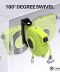 40 Foot Retractable Extension Cord Reel With 12 AWG 3 Conductor SJTW Cable Wall Mount 180 Degree Swivel in use