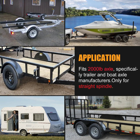Heavy Duty 2000Lb Trailer Hub Kit With Five Lug Four And Half Inch Bolt Pattern For Straight Spindle Fits One Inch Or One And One Sixteenth Inch Axles Includes Grease Seals And L44643 L44649 Bearings For Boat And Utility Trailers Ready To Roll shown with various trailers.
