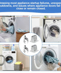 Collage of Appliance Door Latch Kit Upgrade 2 Pack For GE And Most Brands Replacement Parts with washing machines and laundry scene.