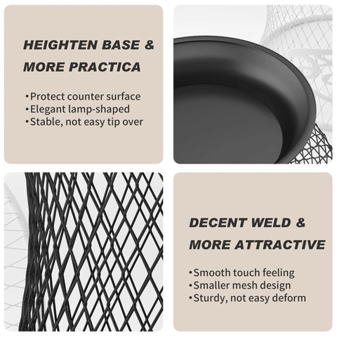 Close-up of Barista Approved Large Capacity Coffee Pod Holder showing black mesh design and stable raised base detail.