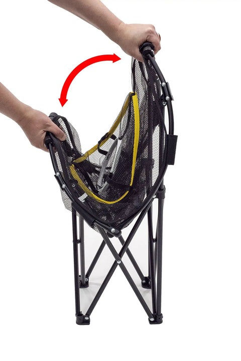 Folding demonstration of the Collapsible Golf Chipping Net 23 Inch Folding Frame with 3 Target Baskets Portable Practice Net