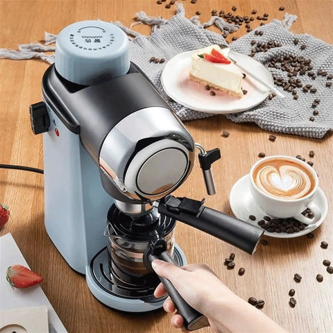 Compact Semi Automatic Espresso Machine With 15 Bar Steam Pressure And Built In Milk Frother on wooden counter