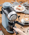 Go-To Home Use Semi Automatic Espresso Maker With Milk Frother, Portable Coffee Machine, shown on a kitchen counter.