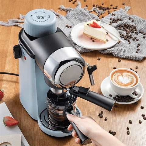 Go-To Home Use Semi Automatic Espresso Maker With Milk Frother, Portable Coffee Machine, shown on a kitchen counter.
