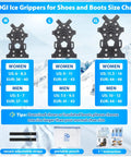 Upgraded Ice Cleats For Shoes And Boots With 12 Stainless Steel Spikes No Slip Traction Cleats size chart for M, L, XL