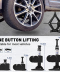 Premium 10 In 1 Electric Scissor Jack With Enhanced Safety And 3 Ton Capacity lifting sedan tire, showing height settings.