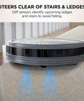 Ion Robot Vacuum With Tri-Brush System And WiFi Connectivity, 120 Minute Runtime, showing cliff sensors avoiding stairs.
