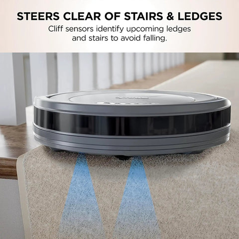 Ion Robot Vacuum With Tri-Brush System And WiFi Connectivity, 120 Minute Runtime, showing cliff sensors avoiding stairs.
