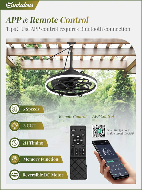 Outdoor Ceiling Fan With Light For Patio Vibes And Pergolas 20 Inch Weatherproof Plug In Gazebo Fan With Remote And App Control