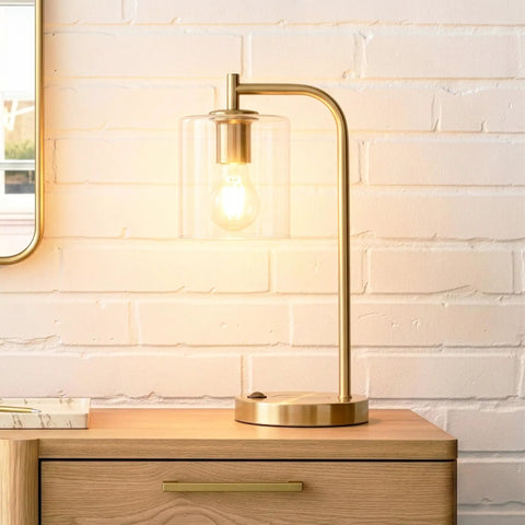 Vintage Brass Nightstand Desk Lamp With Wireless Charging Pad And USB Port LED Bedside Reading Lamp, minimalist design