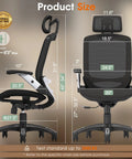 Ergonomic Office Chair With High Back And Headrest, Flip Up Armrests, 90 To 120 Degree Tilt Lock, Black Mesh Task Chair Dimensions