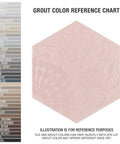 Hex Rose Porcelain Tile For Floors And Walls, Gaudi Lux Style, pink hexagonal tile with grout color chart reference.