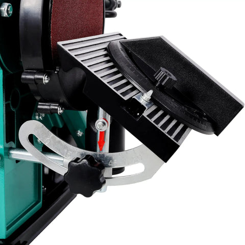 Detail of adjustable table on Heavy Duty 4X36 Belt Sander Paired With 6 Inch Disc Sander Built Tough High Torque Motor.