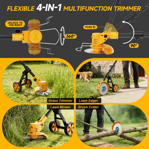 Beast Cordless Electric Weed Wacker With Wheels 4 In 1 Grass Trimmer Brush Cutter Edger And Small Lawn Mower in action