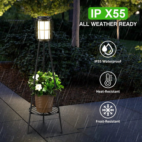 Dope Solar Outdoor Floor Lamp With Plant Stand 2 Pack Waterproof Metal Garden Lights in rainy garden setting
