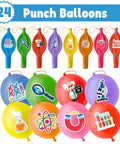 Science Party Favors Kit With 24 18 Inch Punch Balloons featuring colorful science designs like beakers, atoms, and lab equipment