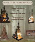 Woodsy Bear Silhouette Table Lamp For Cabin And Lodge Decor shown from multiple angles, highlighting metal black bear design.