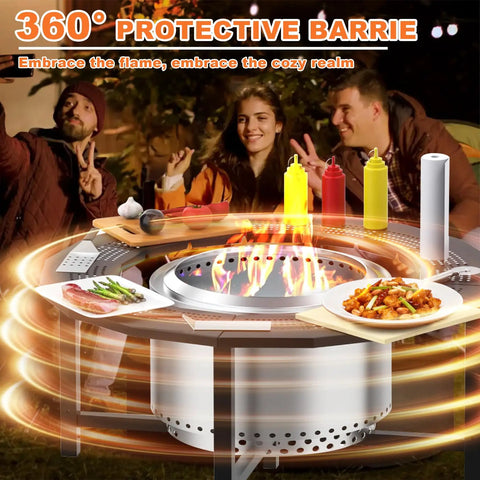 40 Inch Fire Pit Surround Tabletop With Cover For Bonfire And Ranger Pits Built To Last In Powder Coated Steel shown in use
