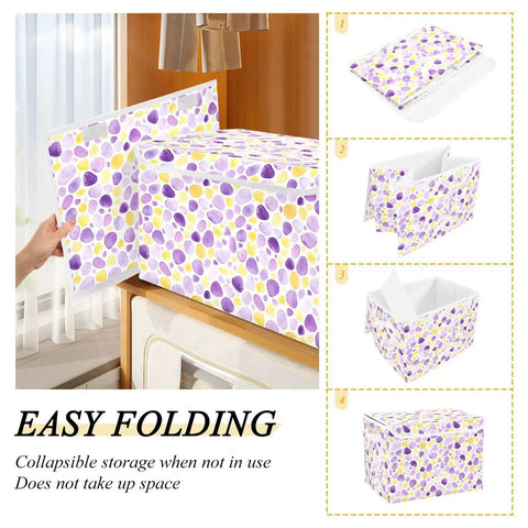 Top Tier Foldable Storage Bin With Sturdy Side Grips For Bedroom Organization Durable Oxford Fabric Collapsible Crate With Snug Flip Lid To Keep Your Room Clutter Free, shown in a step of folding.