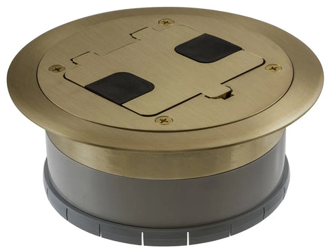 Preassembled Flange Cover And Leveling Ring For Floor Boxes Poured In Concrete With 15A 125V Outlet Included Brass Fits RF400 Floor Box
