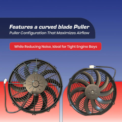 SPAL 12 Inch Curved Blade Puller Radiator Cooling Fan High Performance Electric showcasing curved blade puller design for maximum airflow.
