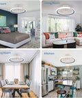 Bladeless Ceiling Fan With LED Lights in bedroom, living room, dining room, kitchen settings, low profile flush mount