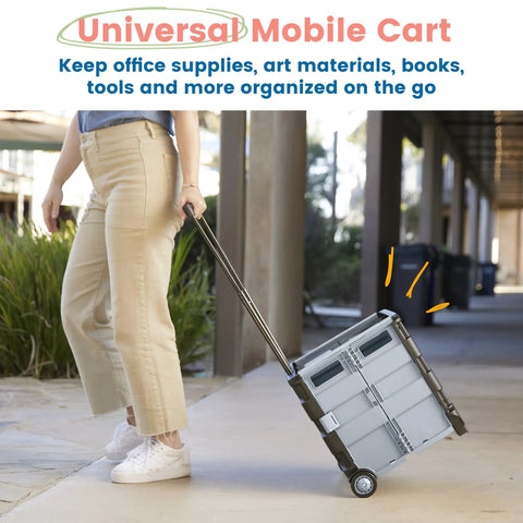 Collapsible Rolling Storage Cart On Wheels For Home Office Classroom Use Mobile Organizer With Retractable Handle in use outdoors