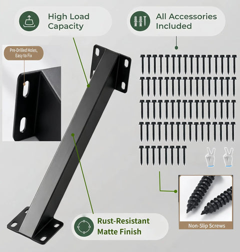 Heavy Duty Pergola Brackets Kit 8Pc Steel Corner Connectors with screws visible, 45 degree angle, for wooden structures