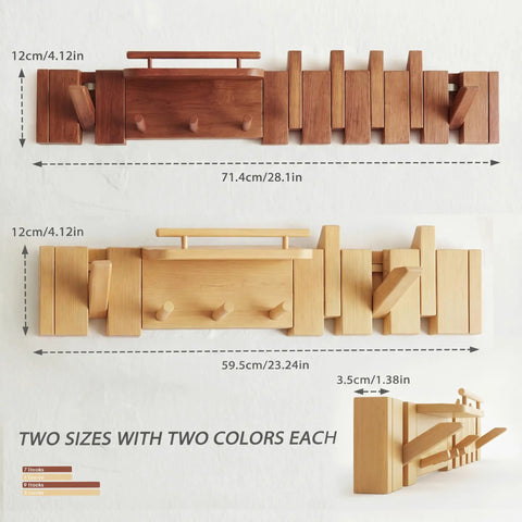 Dope Mid Century Modern Walnut Foldable Entryway Wall Coat Rack With Shelf And 9 Hooks Heavy Duty Wooden Wall Organizer in two sizes