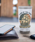 Patriotic Stainless Steel Insulated Tumbler With US Flag Sailboat Design, Keeps Drinks Cold Or Hot, Great 4th Of July Gift on table